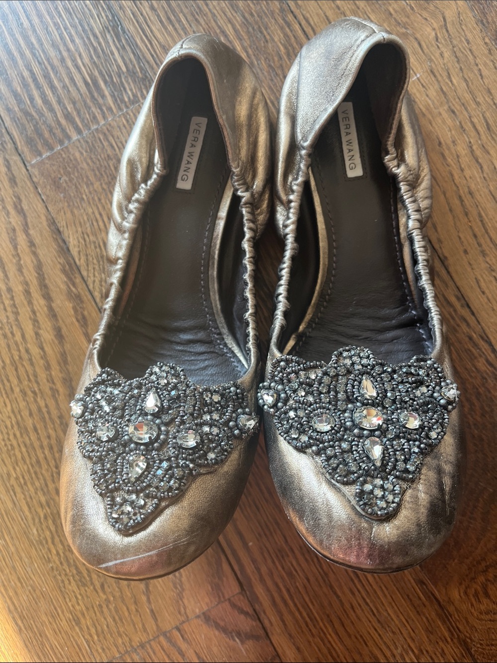 Vera Wang Metallic Bronze Embellished Ballet Flats
